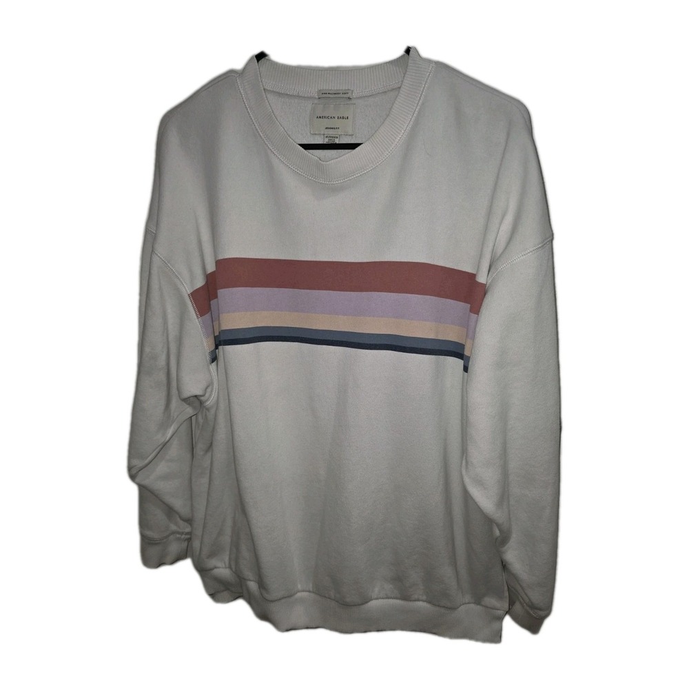 American Eagle Sweatshirt Women's Sz XS White Stripe Ahh-Mazingly Soft Crew Neck